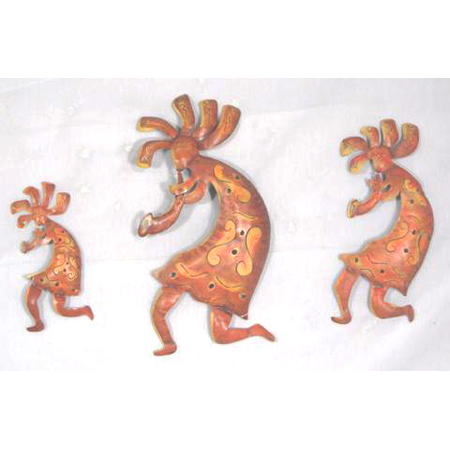 PMA 138 Painted Kokopelis Set of 3 Large 12 .5 x 7 .5 Medium 10 x 5  Small 7 x 4 whsl $16.30